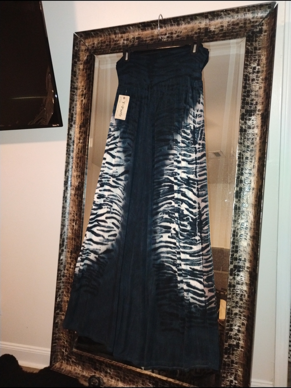 T Party Fashion Navy Blue and White Tie-Dye Maxi Dress